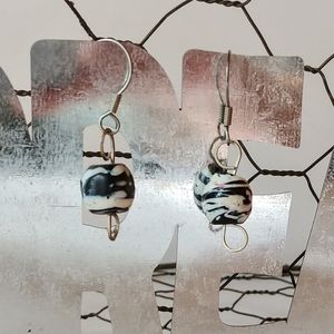 Vintage Earrings Stone Jewelry Black and White